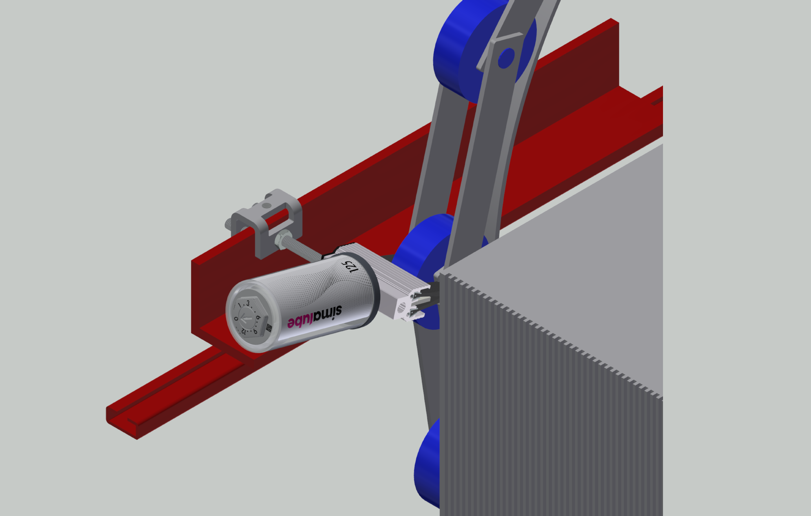 Model view: the simalube lubricator incl. brush lubricates and cleans the step chain of an escalator automatically and constantly for up to one year.
